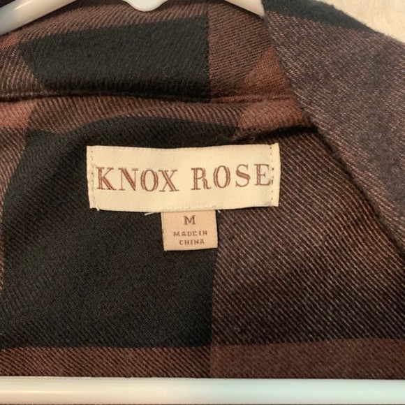 Knox Rose Brown Black Plaid Rollup Sleeve Asymmetrical Open Cardigan Size Medium - Picture 5 of 9